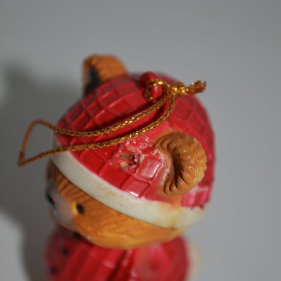 Vintage Mistletoe Plastic Teddy Bear Christmas Ornaments Lot of 2 Red Pajama Hat - Picture 4 of 9